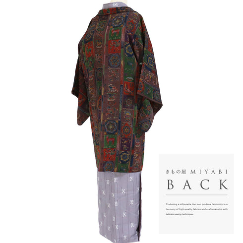 羽織 リサイクル 身丈94.3cm 裄62.4cm 袷 小紋柄 多色 SSサイズ カジュアル お洒落 しつけ糸 正絹 Sランク