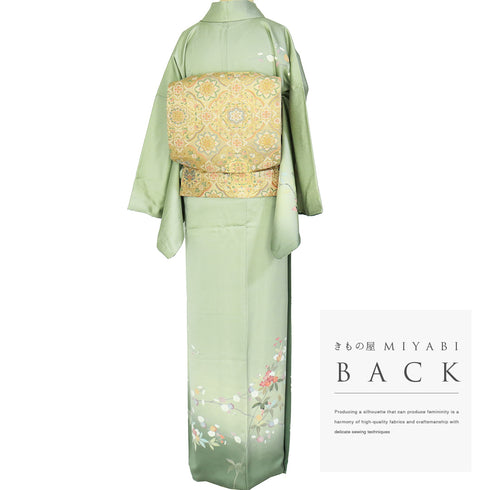 付下げ リサイクル 身丈166.5cm 裄69.4cm 袷 花に枝模様 グリーン LLサイズ フォーマル セミフォーマル 正絹 広衿 Sランク