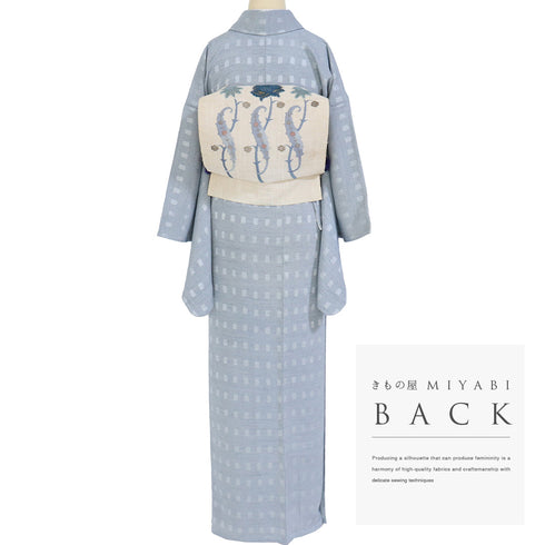 小紋 リサイクル 身丈166cm 裄66cm 単衣 阿波藍 地紋 ブルー LLサイズ お洒落 カジュアル 正絹 広衿 Sランク