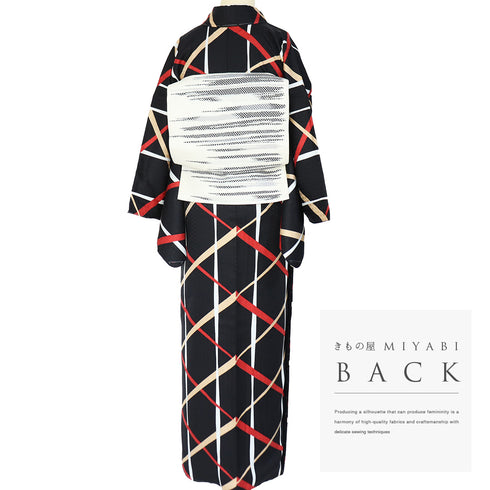 小紋 リサイクル 身丈168cm 裄66.4cm 袷 麻の葉地紋にデザイン籠目模様 ブラック LLサイズ お洒落 正絹 広衿 未使用品