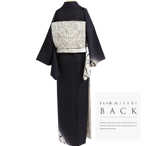 リサイクル 身丈165cm 裄65.5cm 袷 金彩 花唐草模様 ネイビー Lサイズ お洒落 セミフォーマル 正絹 広衿 Sランク