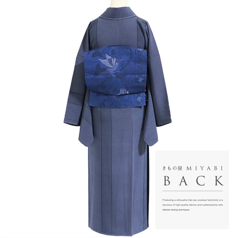 付下げ リサイクル 身丈161.7cm 裄68.6cm 袷 ・格子柄 縞柄 ゆったり ブルー Lサイズ お洒落 落款 しつけ糸 正絹 広衿 Sランク