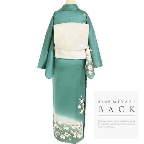 訪問着 リサイクル 身丈168cm 裄68cm 袷 辻ヶ花風柄 金駒刺繍 箔 ぼかし グリーン LLサイズ セミフォーマル お洒落 一つ紋 正絹 広衿 Sランク