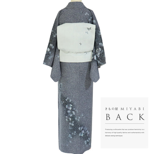 訪問着 リサイクル 身丈158.2cm 裄62.4cm 袷 蔦に宝尽くし柄 刺繍 箔 グレー Mサイズ セミフォーマル お洒落 正絹 広衿 Sランク