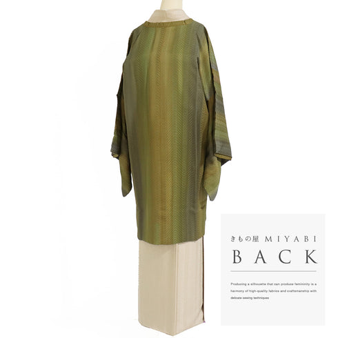 道行コート リサイクル 身丈76.8cm 裄69.6cm 袷 縦ぼかし柄 地紋 グリーン LLサイズ お洒落 正絹 Sランク