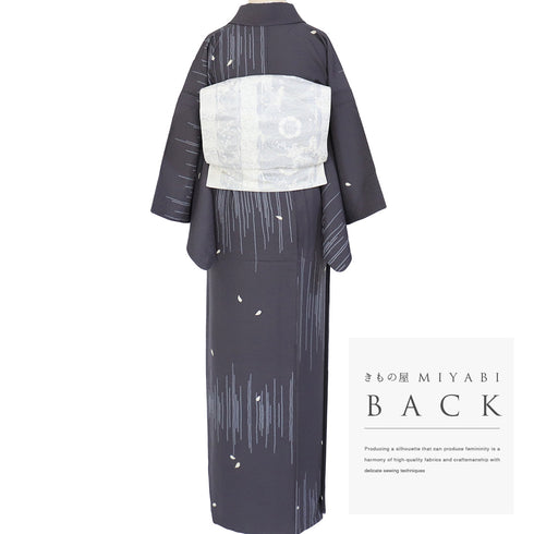 小紋 リサイクル 身丈152.5cm 裄62cm 単衣 鹿子柄に花びら散らし 箔 渡辺雪三郎 グレー Sサイズ お洒落 正絹 広衿 Sランク