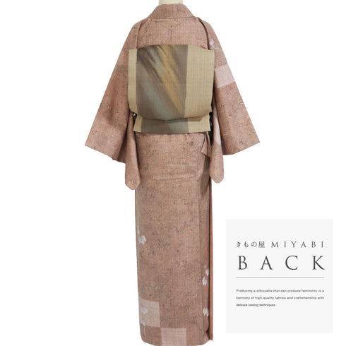 訪問着 リサイクル 身丈160cm 裄65.8cm 袷 紬 伝統工芸品 上代絵抜御召 さくらつむぎ ゆったりサイズ 地紋 ベージュ Mサイズ お洒落 証紙 正絹 広衿 Sランク