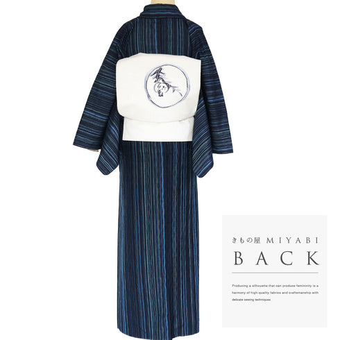 紬 リサイクル 身丈157cm 裄66.4cm 袷 よろけ間道 ネイビー Mサイズ カジュアル お洒落 証紙 しつけ糸 正絹 広衿 Sランク