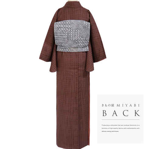 紬 リサイクル 身丈163.8cm 裄64cm 袷 竜巻絞り 刺繍 ブラウン Lサイズ お洒落 カジュアル しつけ糸 正絹 バチ衿 Sランク
