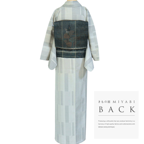 紬 リサイクル 身丈160.5cm 裄64.8cm 単衣 絣寄せ柄 グレー Lサイズ カジュアル お洒落 混合 洗える着物 広衿 Sランク