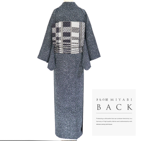 小紋 リサイクル 身丈157.3cm 裄65.2cm 袷 たたき柄 地紋 ブラック Mサイズ お洒落 正絹 広衿 Sランク