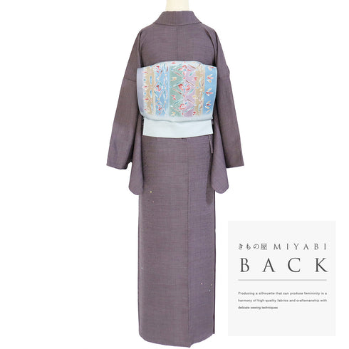 小紋 リサイクル 身丈163.5cm 裄70.6cm 袷 水玉柄 地紋 パープル Lサイズ お洒落 カジュアル 正絹 広衿 Aランク