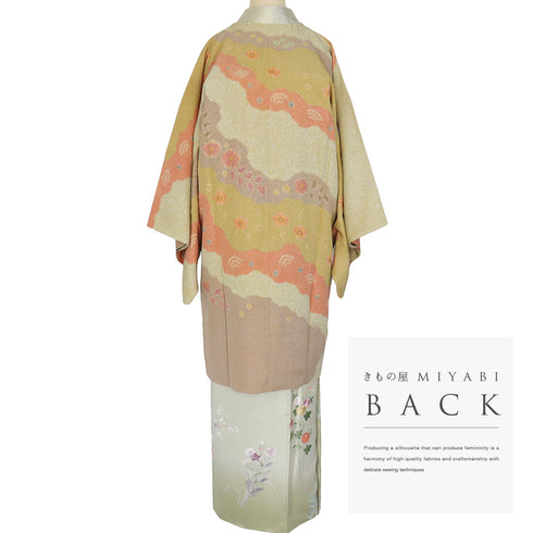 道行コート リサイクル 身丈98.5cm 裄67.6cm 袷 絵羽ロングコート 辻が花風柄 箔 松井青々 多色 Lサイズ お洒落 落款 正絹 Sランク