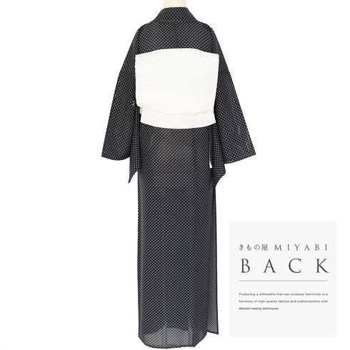 小紋 リサイクル 夏着物 身丈158cm 裄68.8cm 絽 ゆったりサイズ ブラック Mサイズ お洒落 正絹 広衿 Sランク