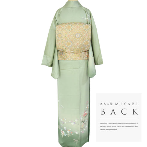 付下げ リサイクル 身丈166.5cm 裄69.4cm 袷 花に枝模様 グリーン LLサイズ フォーマル セミフォーマル 正絹 広衿 Sランク