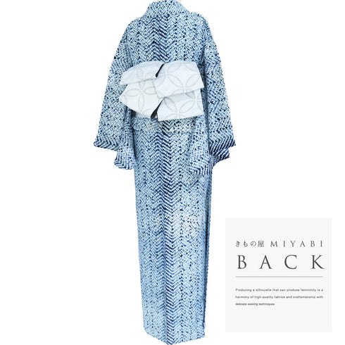 浴衣 リサイクル 夏着物 身丈159.8cm 裄66.2cm 夏物 絞り 杢目絞り ネイビー Mサイズ カジュアル 木綿 洗える着物 バチ衿 Cランク