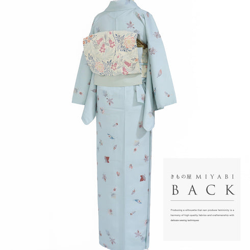 小紋 リサイクル 身丈161.5cm 裄65.4cm 袷 葉各種柄 ブルー Lサイズ お洒落 カジュアル 不明 広衿 Aランク