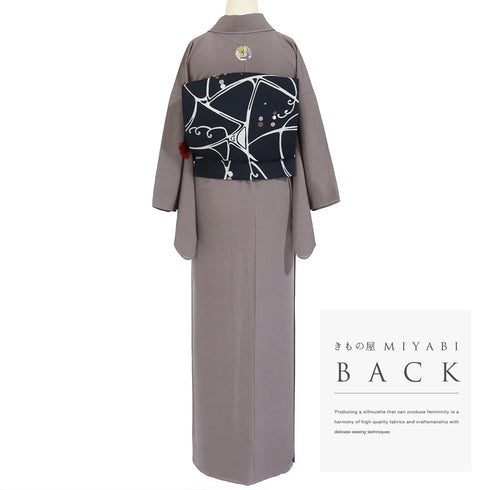 色無地 リサイクル 身丈156.7cm 裄64cm 袷 パープル Mサイズ お洒落 一つ紋 しつけ糸 正絹 広衿 Sランク