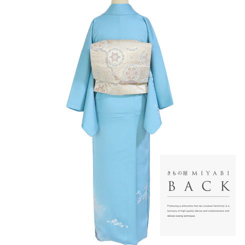 訪問着 リサイクル 身丈151cm 裄62.8cm 袷 小花柄 ブルー Sサイズ お洒落 正絹 広衿 Sランク