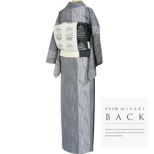 紬 リサイクル 身丈160.2cm 裄64cm 袷 白鷹山 ぜんまい糸 縞柄 パールトーン加工 グレー Mサイズ お洒落 カジュアル 証紙 しつけ糸 正絹 広衿 Sランク