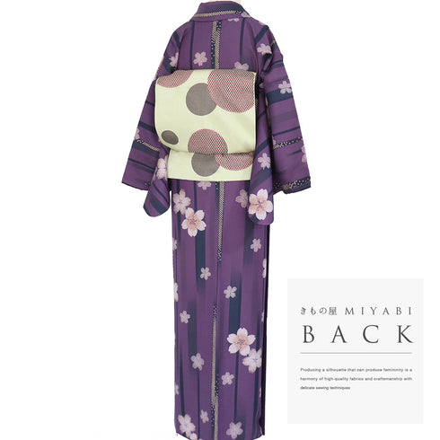 小紋 リサイクル 身丈168cm 裄64.5cm 袷 桜柄 パープル LLサイズ お洒落 カジュアル ポリエステル 洗える着物 広衿 Sランク