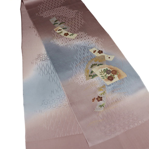 帯揚げ リサイクル お洒落 ちりめん 正絹 多色 扇子に菊や松柄 地紋 ぼかし柄 新品・未使用品 AG-1235