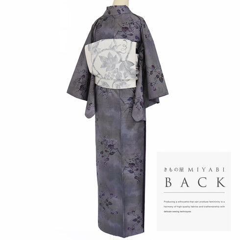 紬 リサイクル 身丈159cm 裄63.4cm 袷 草木柄 パープル Mサイズ カジュアル お洒落 正絹 広衿 Aランク