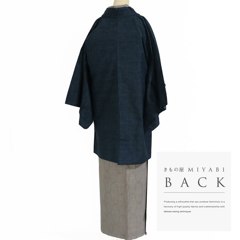 道中着 リサイクル 身丈91.8cm 裄66.6cm 袷 絣 着物衿 ネイビー Lサイズ カジュアル お洒落 正絹 Sランク