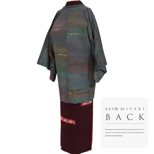 道行コート リサイクル 身丈88.5cm 裄65.2cm 袷 霞に花菱柄 地紋 多色 Mサイズ お洒落 正絹 Sランク