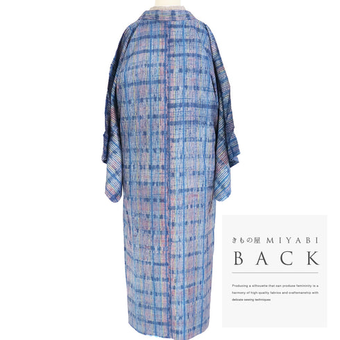 コート リサイクル 身丈123cm 裄64.4cm 単衣 糸瓜衿 ロングコート 絞り ブルー Sサイズ お洒落 正絹 Sランク