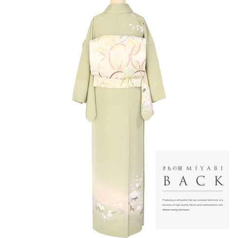 訪問着 リサイクル 身丈158.7cm 裄65.4cm 袷 花各種柄 箔 グリーン Mサイズ フォーマル セミフォーマル 正絹 広衿 Sランク