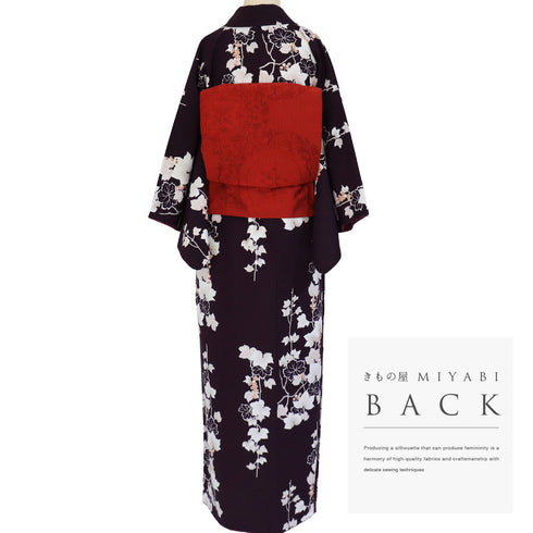 小紋 リサイクル 身丈157cm 裄64.4cm 袷 蔦に葡萄模様 HANAE MORI パープル Mサイズ お洒落 カジュアル ポリエステル 洗える着物 広衿 Sランク