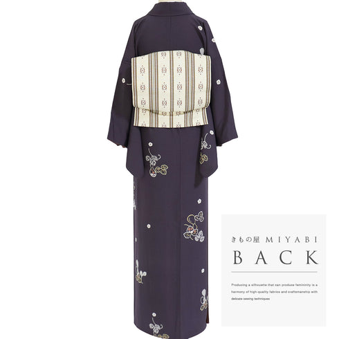 小紋 リサイクル 身丈158.7cm 裄63cm 袷 瓢箪柄 パープル Mサイズ お洒落 正絹 広衿 Sランク