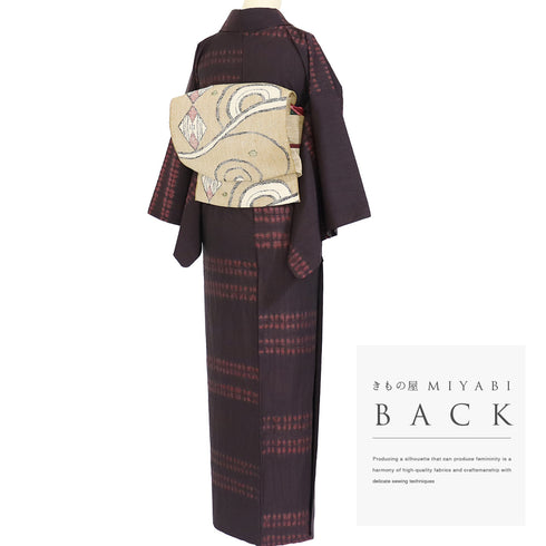 紬 リサイクル 身丈154.2cm 裄63.2cm 袷 絞り ブラウン Sサイズ カジュアル お洒落 正絹 広衿 Aランク