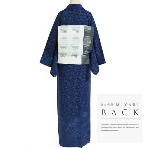 訪問着 リサイクル 身丈156.2cm 裄64.4cm 袷 竹に雀や花模様 ネイビー Mサイズ お洒落 正絹 広衿 Aランク