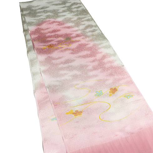 帯揚げ リサイクル 綸子 正絹 ピンク お洒落 花柄 新品・未使用品 AG-1121