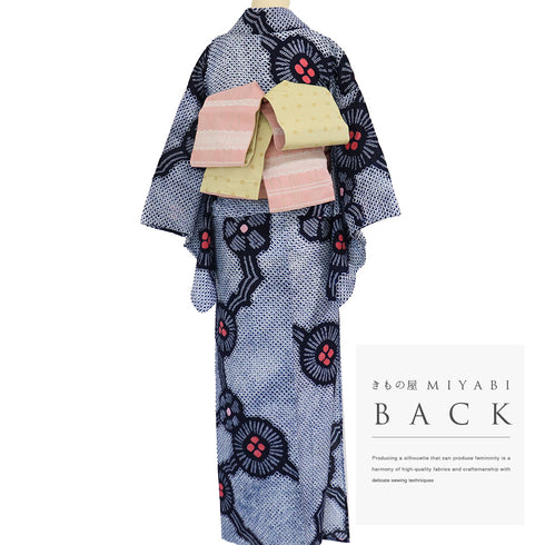 浴衣 リサイクル 夏着物 身丈149cm 裄61.5cm 夏物 絞り 花柄 ジュニアサイズ ネイビー SSサイズ カジュアル お洒落 木綿 洗える着物 バチ衿 Aランク