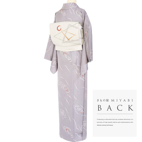 小紋 リサイクル 身丈159.7cm 裄64.6cm 袷 渦巻柄 パープル Mサイズ お洒落 カジュアル 正絹 広衿 Sランク