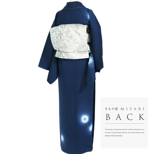 訪問着 リサイクル 身丈148cm 裄62.2cm 袷 デザイン花柄 地紋 京・綾小路 あうん坊 ネイビー SSサイズ お洒落 正絹 広衿 Sランク