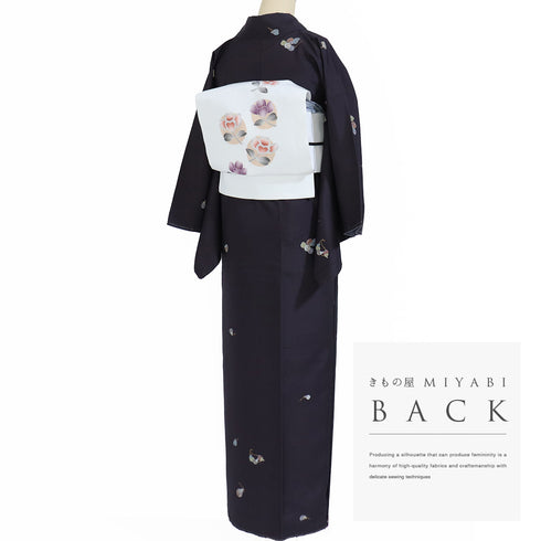 紬 リサイクル 身丈154.8cm 裄65cm 袷 鈴柄 パープル Sサイズ お洒落 カジュアル しつけ糸 正絹 広衿 Aランク