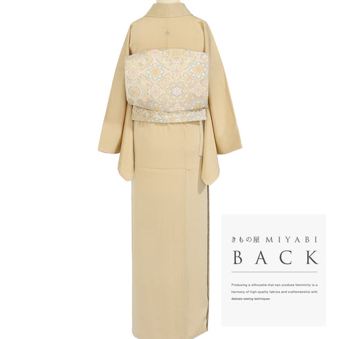 色無地 リサイクル 身丈156.5cm 裄65.8cm 袷 扇面流し柄 松尾光琳 ブラウン Mサイズ フォーマル セミフォーマル 落款 一つ紋 しつけ糸 正絹 広衿 Sランク