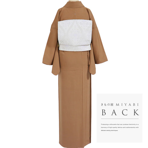 色無地 リサイクル 身丈163.5cm 裄66.2cm 袷 ブラウン Lサイズ セミフォーマル お洒落 一つ紋 正絹 広衿 Sランク