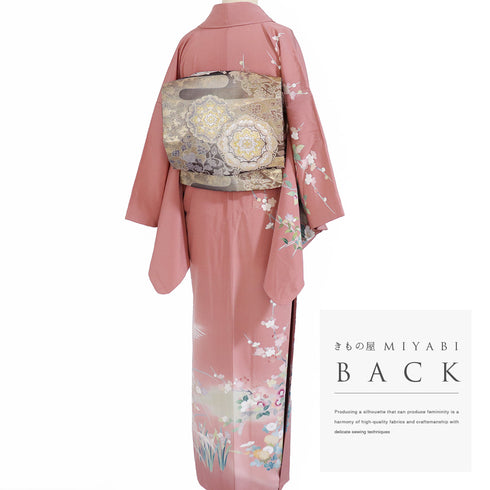 訪問着 リサイクル 身丈158cm 裄64.8cm 袷 四季花柄 ピンク Mサイズ フォーマル 落款 正絹 広衿 Aランク