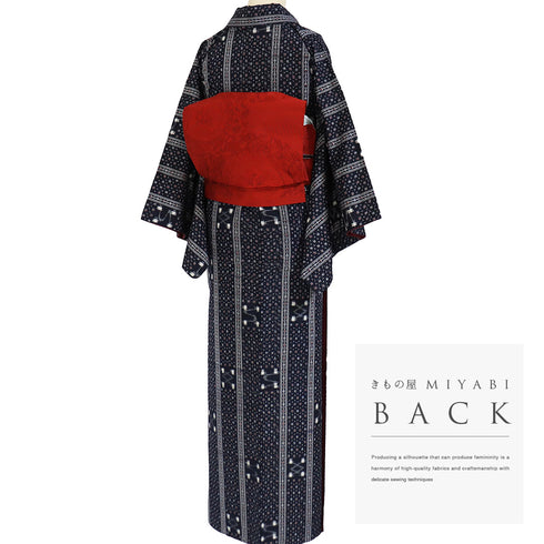 紬 リサイクル 身丈157.5cm 裄63cm 袷 絣模様 ネイビー Mサイズ カジュアル お洒落 正絹 広衿 Sランク