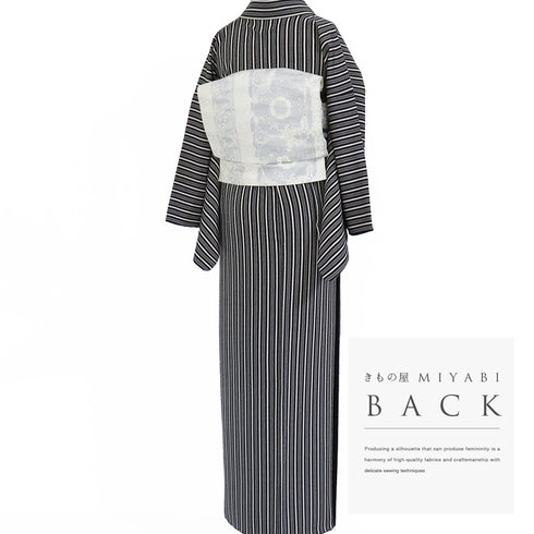 小紋 リサイクル 身丈165.5cm 裄66.4cm 袷 縞柄 ブラック LLサイズ お洒落 カジュアル 不明 広衿 Sランク