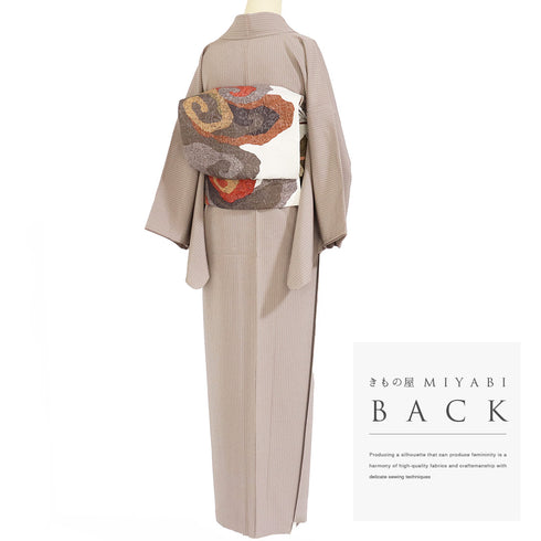 小紋 リサイクル 身丈158.3cm 裄64.4cm 袷 縞模様 ブラウン Mサイズ お洒落 不明 広衿 Sランク