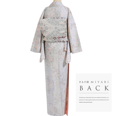 紬 リサイクル 身丈169cm 裄68.4cm 袷 唐花模様 ホワイト LLサイズ お洒落 カジュアル 正絹 広衿 Sランク