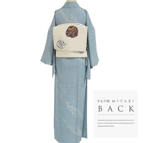 小紋 リサイクル 身丈156.2cm 裄66cm 単衣 ブルー Mサイズ 正絹 広衿 Sランク