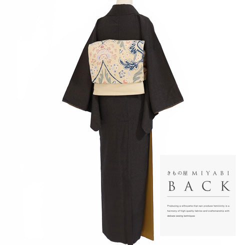 紬 リサイクル 身丈156.6cm 裄65.6cm 袷 蚊絣柄 塩沢紬 ブラウン Mサイズ お洒落 カジュアル しつけ糸 正絹 広衿 Sランク