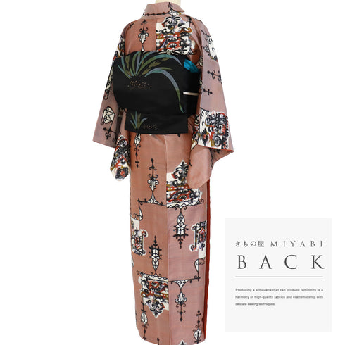 小紋 リサイクル 身丈149.5cm 裄62.2cm 袷 銘仙 オレンジ SSサイズ カジュアル 正絹 バチ衿 Bランク